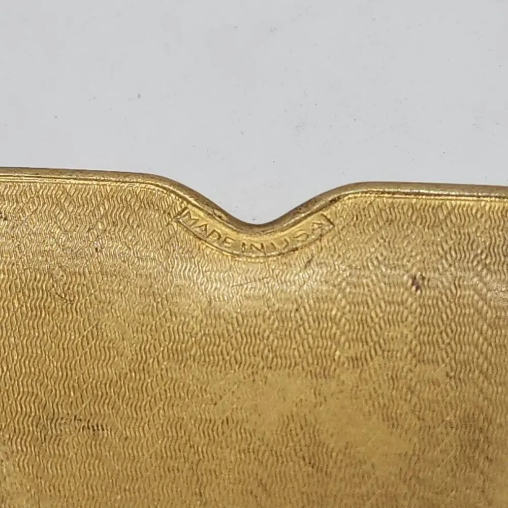 Vintage Heart Compact Lovebirds Mirror Powder Case USA Gold Tone Enamel RARE
